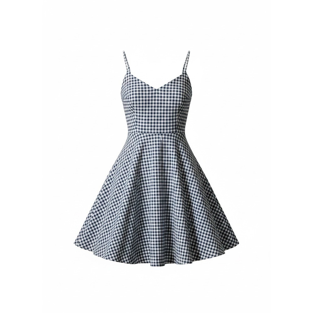 Old Navy Blue Gingham Cami Dress XL Smocked Back Rayon Mini V-Neck S/206910-09